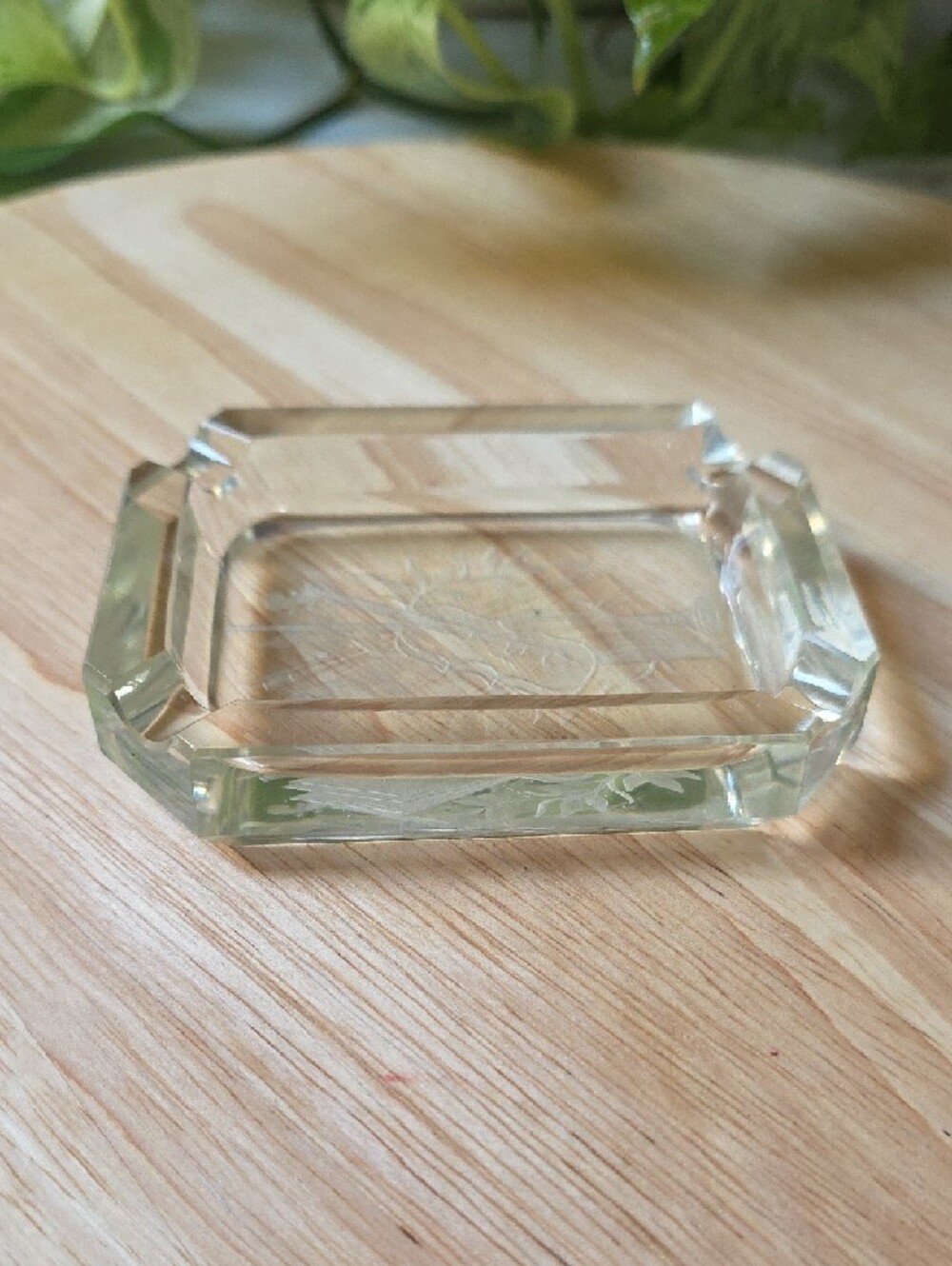 Cut Glass Decorative Tray/ Ash tray with Musical Etching